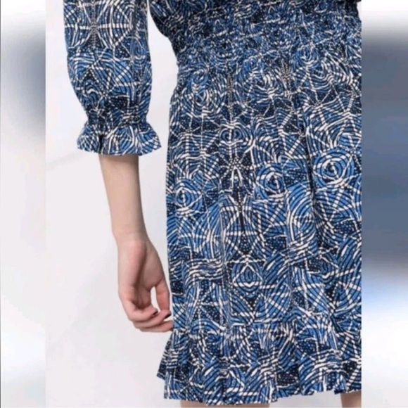 Maje Printed 100% Viscose in Smocking Indigo Patterned With Long Sleeve Dress - Picture 14 of 16
